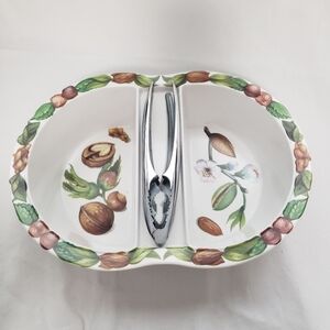 Vintage Decorative Sectioned Melamine Nut Bowl with Metal Nutcracker Italy